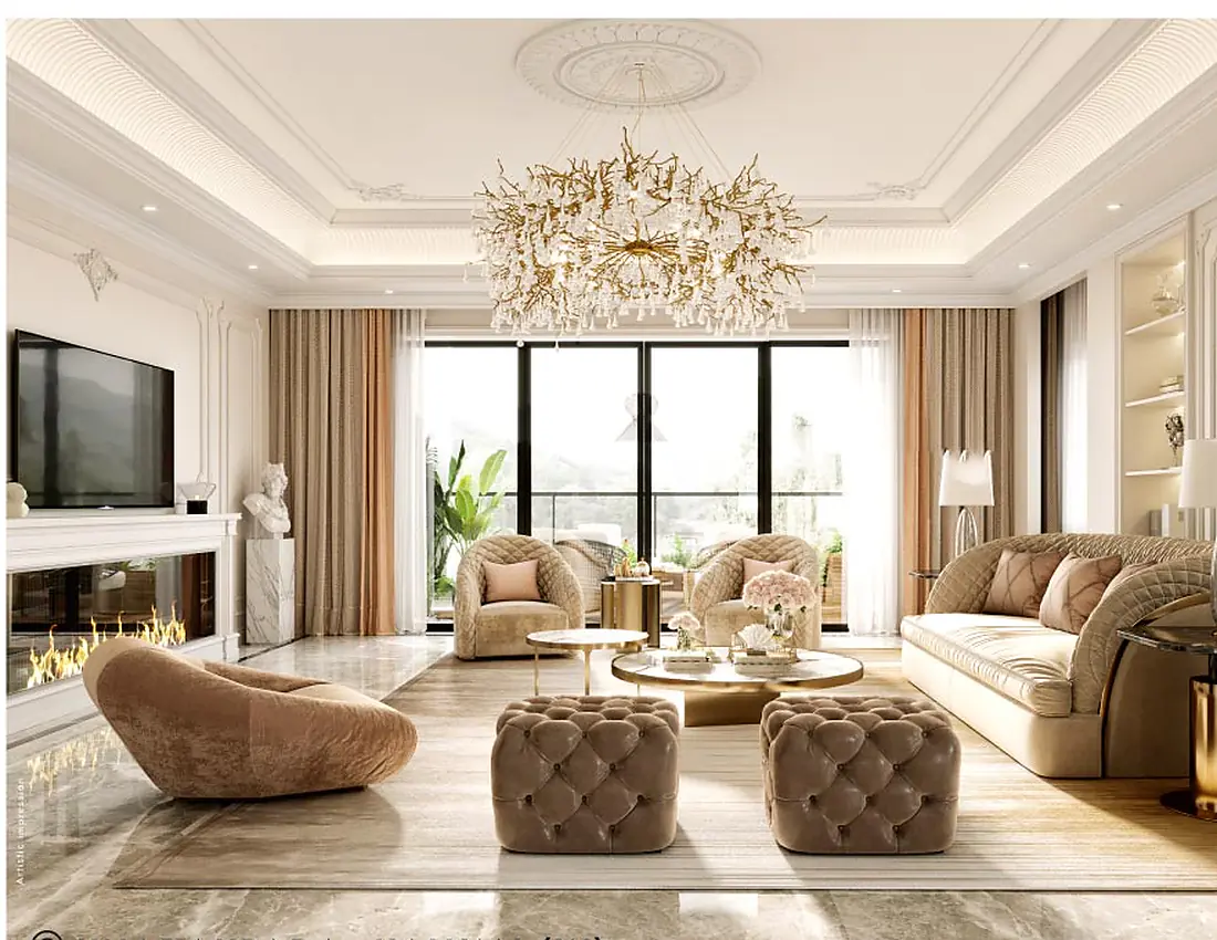 Artistic impression of a furnished living room at Shelar Supremus